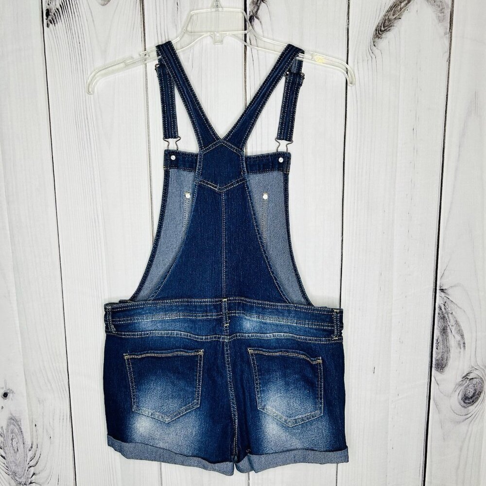 No Boundaries Short Jeans Overalls Stretch Denim Size L (11-13) Cuffed - Picture 7 of 11